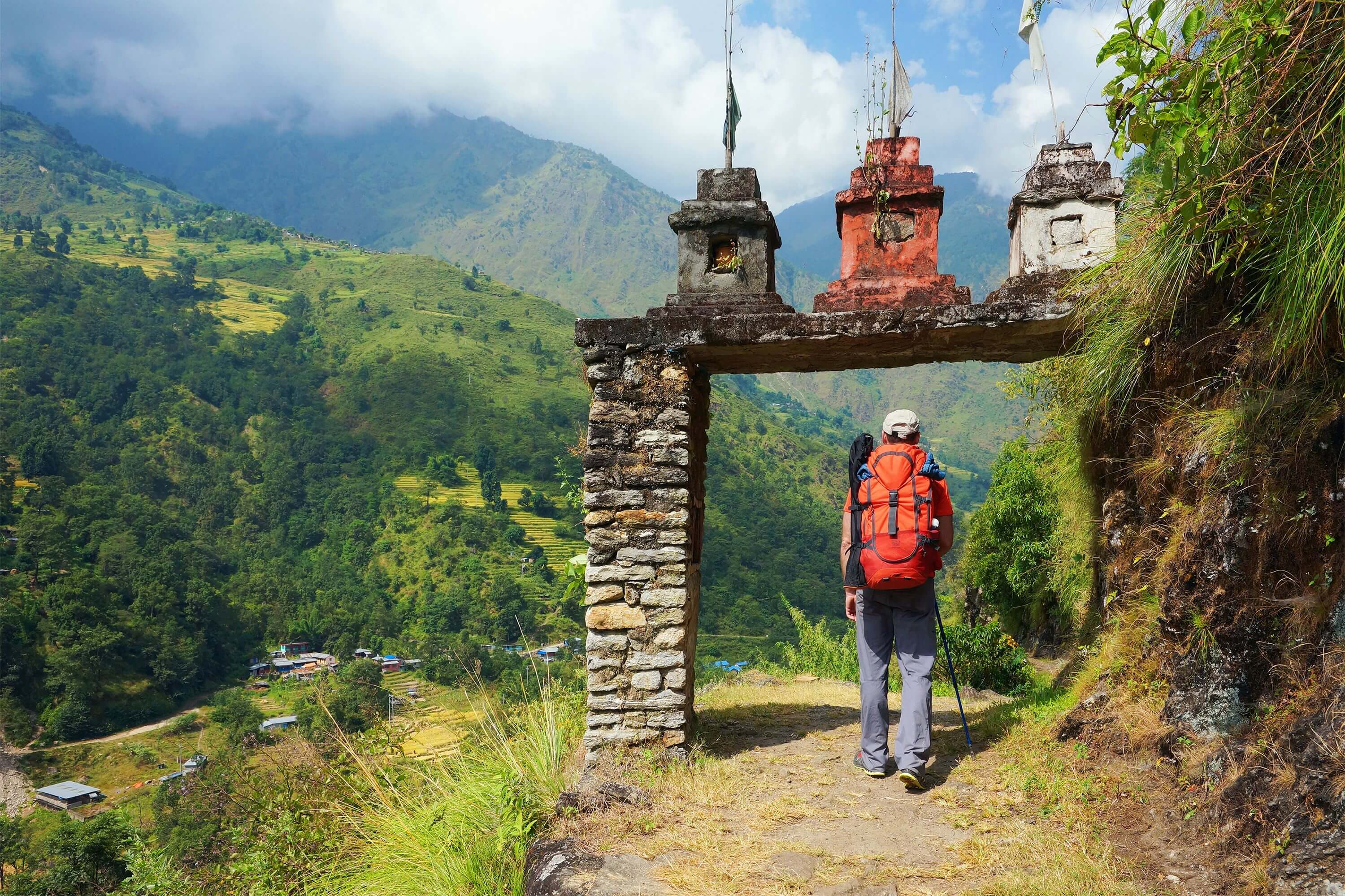 Porte traditionnelle, randonnée au pied de l'Annapurna, Népal