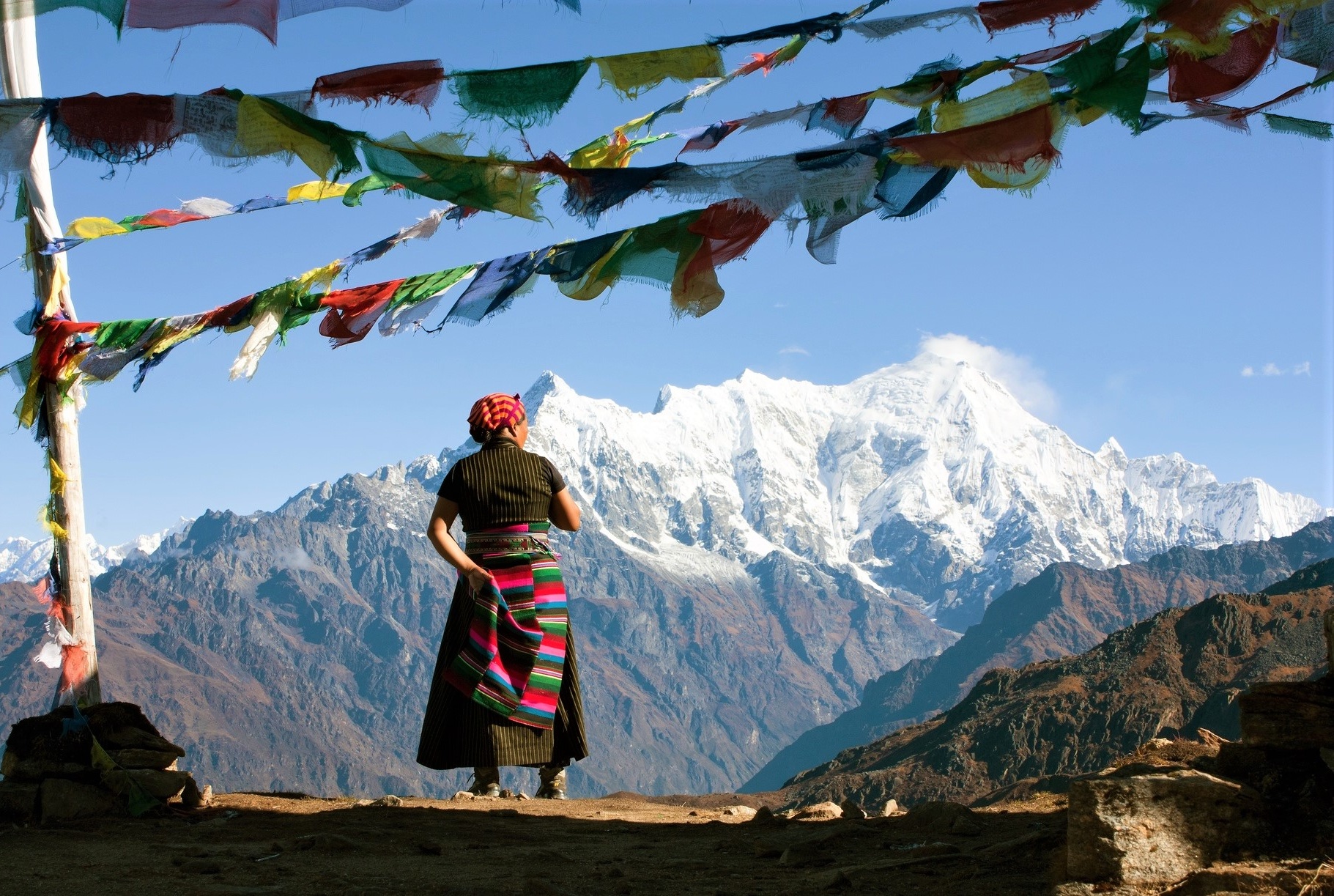 Drapeaux de prière au sommet du Langtang